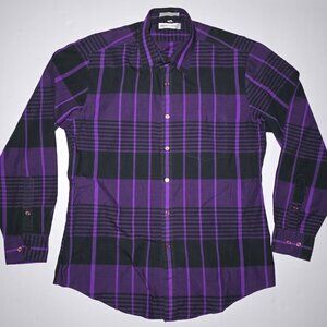 Monte Carlo Mens Purple Black Plaid Long Sleeve Button Up Size Large 16 -16 1/2